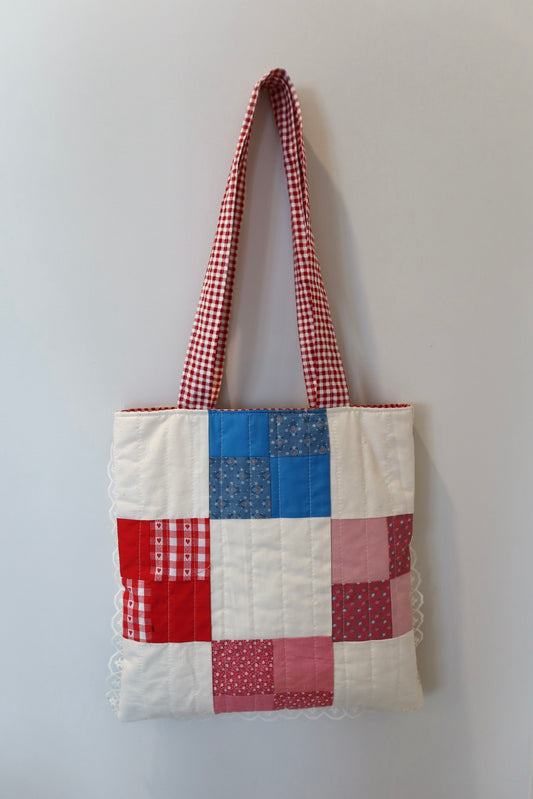 Red Patchwork Tote Bag