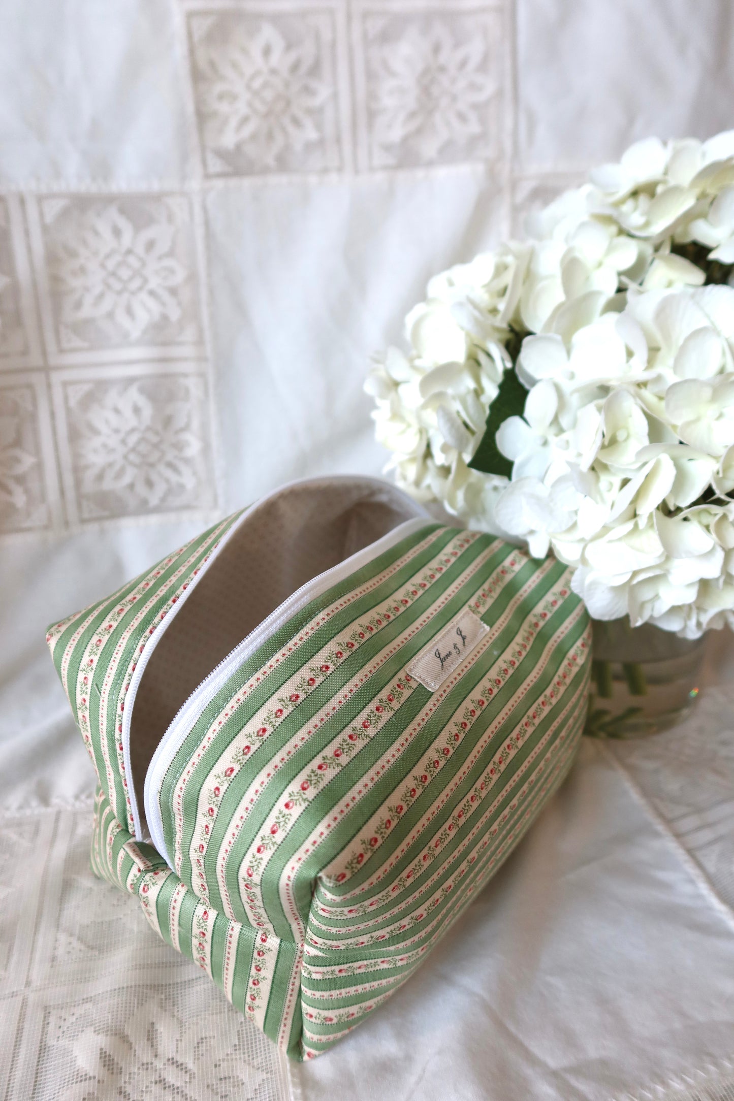Rose Stripe Boxy Makeup Bag