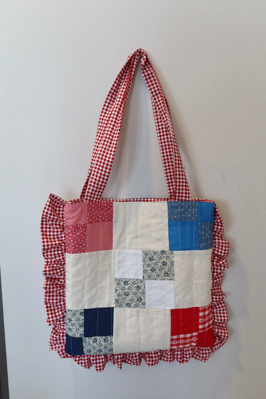 Gingham Ruffle Patchwork Tote