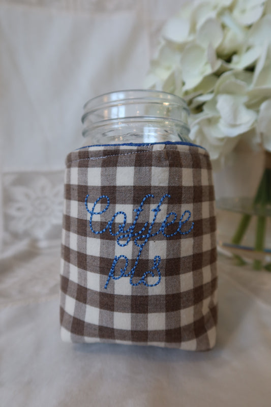 “Coffee Pls” Jar Coozie- Blue