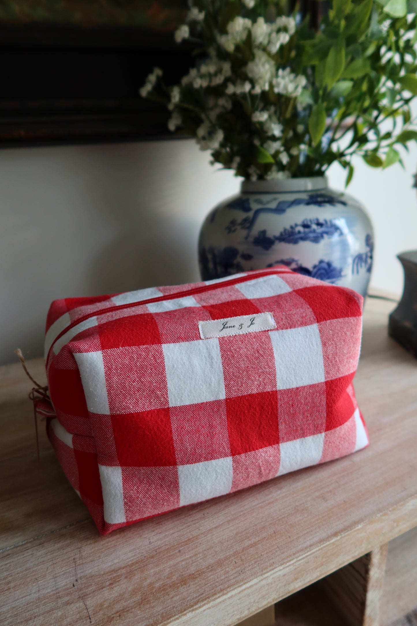 Red Check Boxy Makeup Bag
