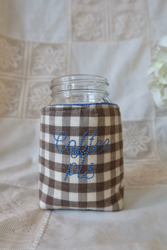 “Coffee Pls” Jar Coozie- Blue