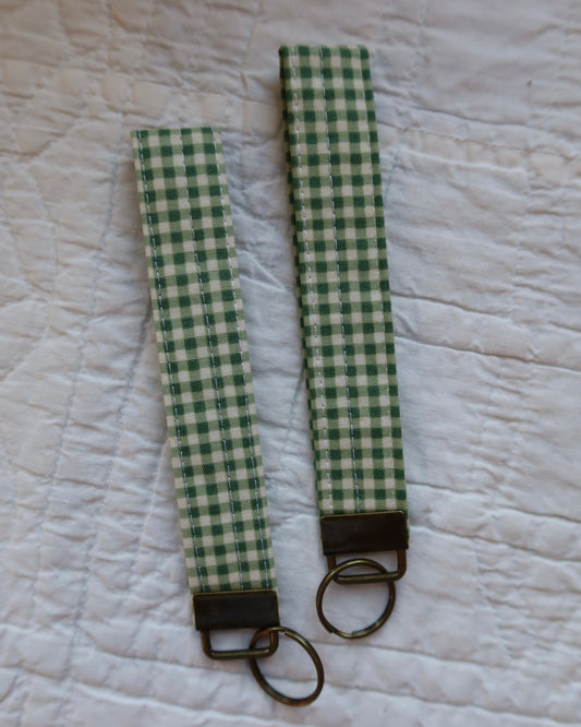 Green Gingham Keychain Wristlet