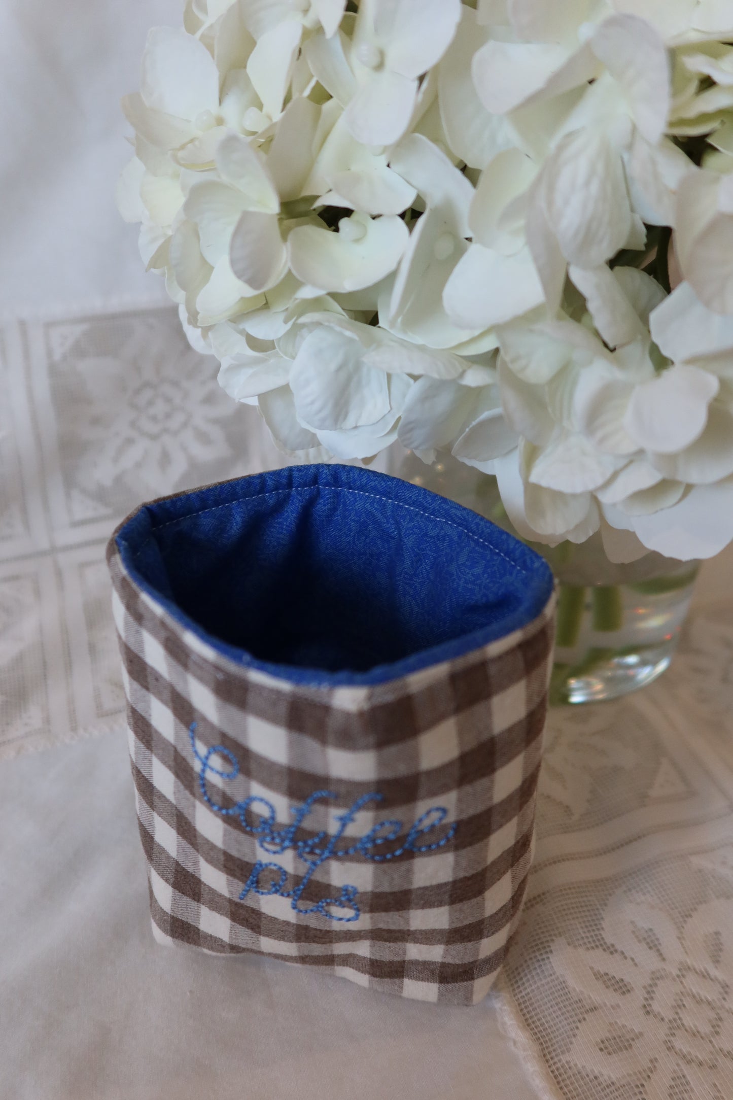 “Coffee Pls” Jar Coozie- Blue