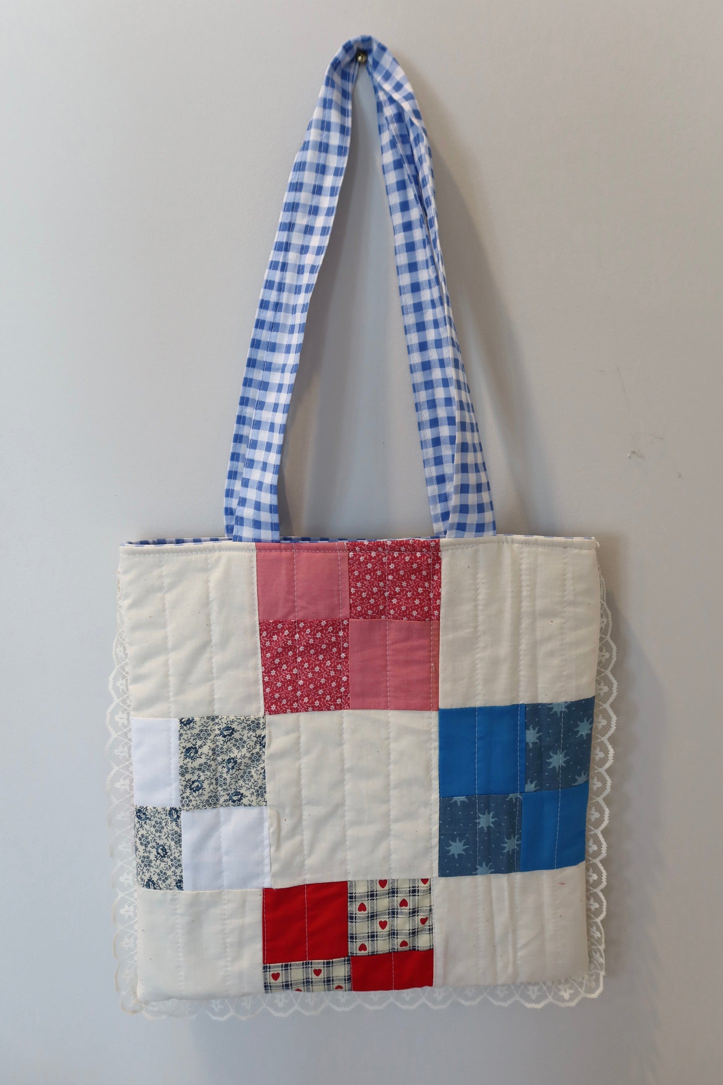 Blue Gingham Patchwork Tote