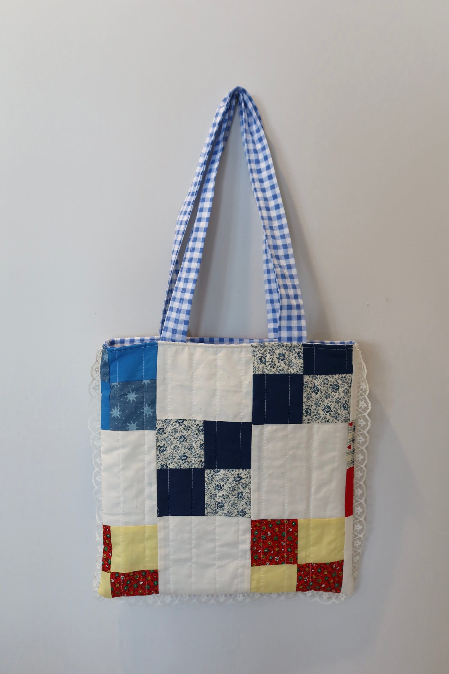 Blue Gingham Patchwork Tote