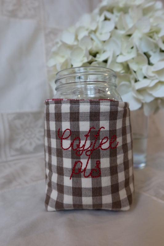 “Coffee Pls” Jar Coozie- Red
