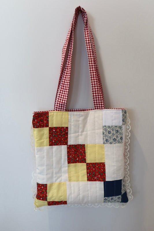 Red Patchwork Tote Bag