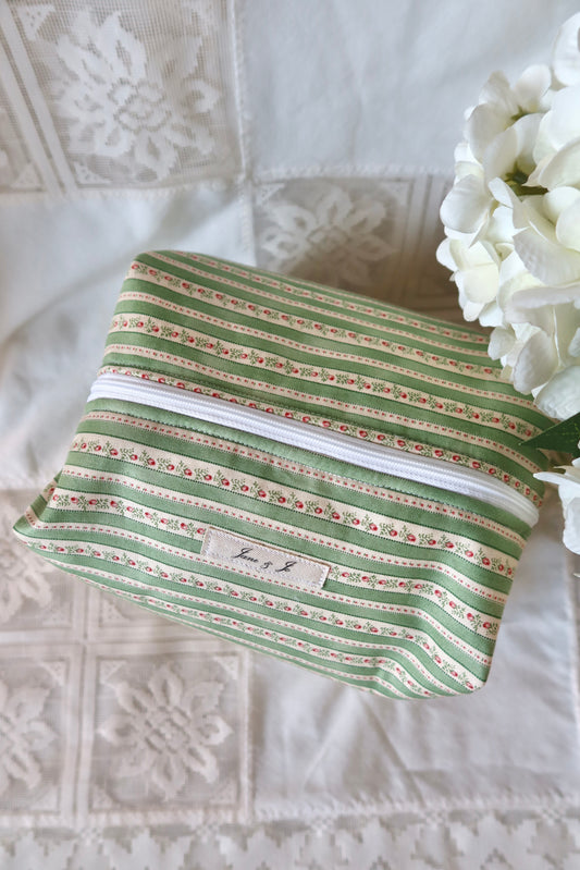 Rose Stripe Boxy Makeup Bag