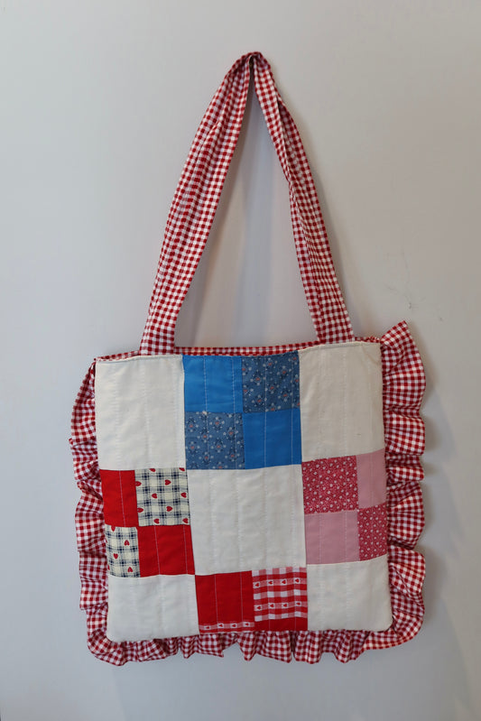 Gingham Ruffle Patchwork Tote