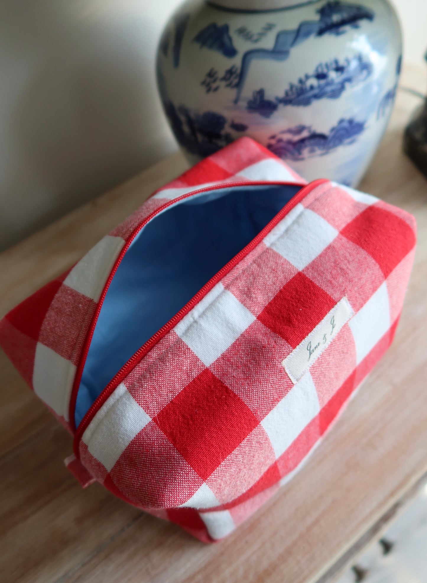 Red Check Boxy Makeup Bag